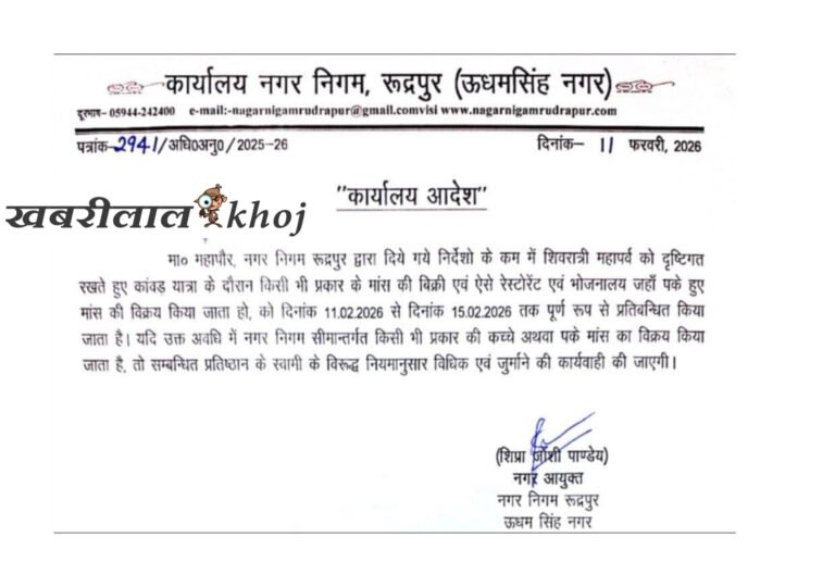 रुद्रपुर में शिवरात्रि पर 5 दिन मांस बिक्री पूर्णतः प्रतिबंधित