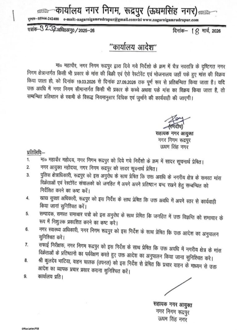 9 दिन नहीं, 9 महीने का मांस प्रतिबंध…? रुद्रपुर में आदेश को लेकर गरमाई चर्चा