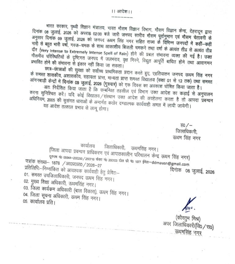 कल बन्द रहेंगे जिले के सभी स्कूल व आंगनबाड़ी केंद्र